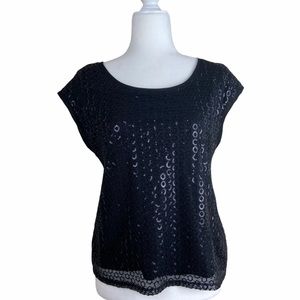 Express | Scoop Neckline Black Short Sleeve Sequins Blouse